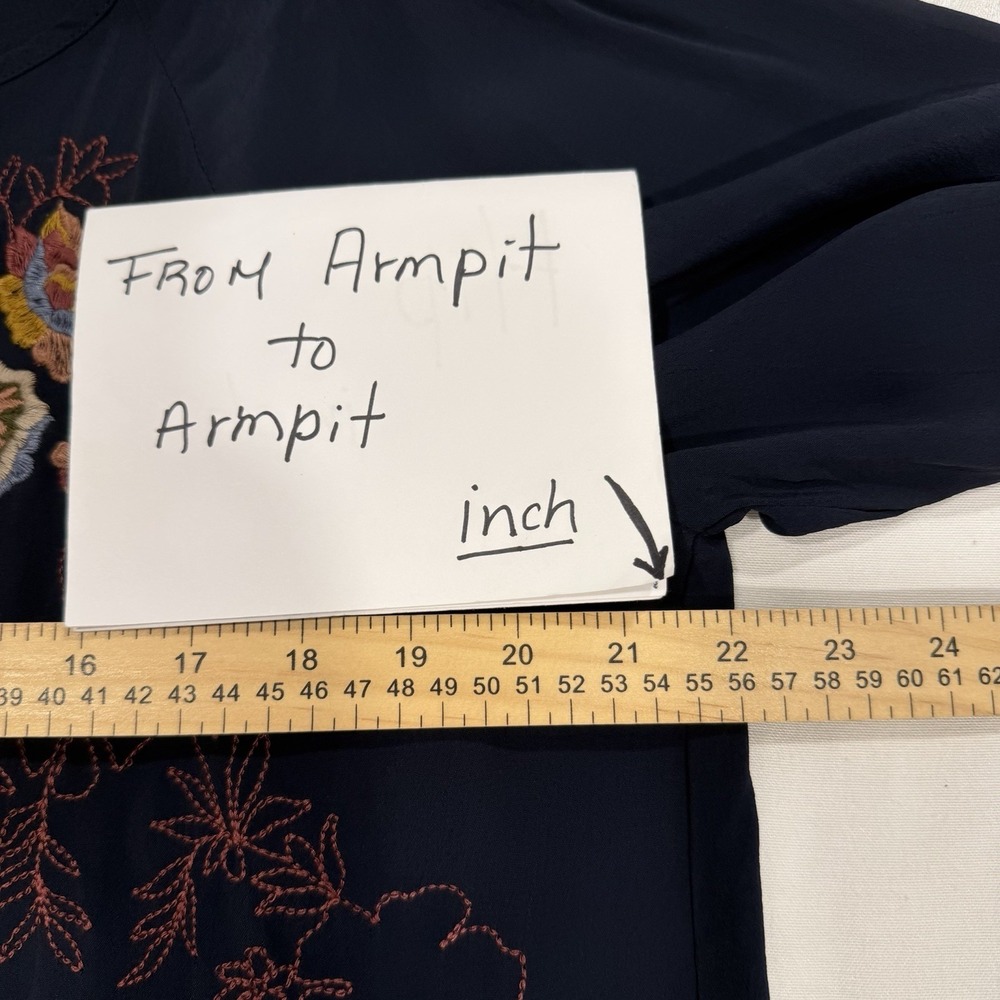 J Jill Size-M Blouse Embroidered Floral Navy Long Sleeve Boho Peasant - Picture 4 of 14